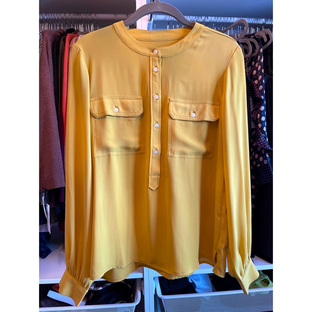 New Mustard Blouse with Front Pockets from Loft